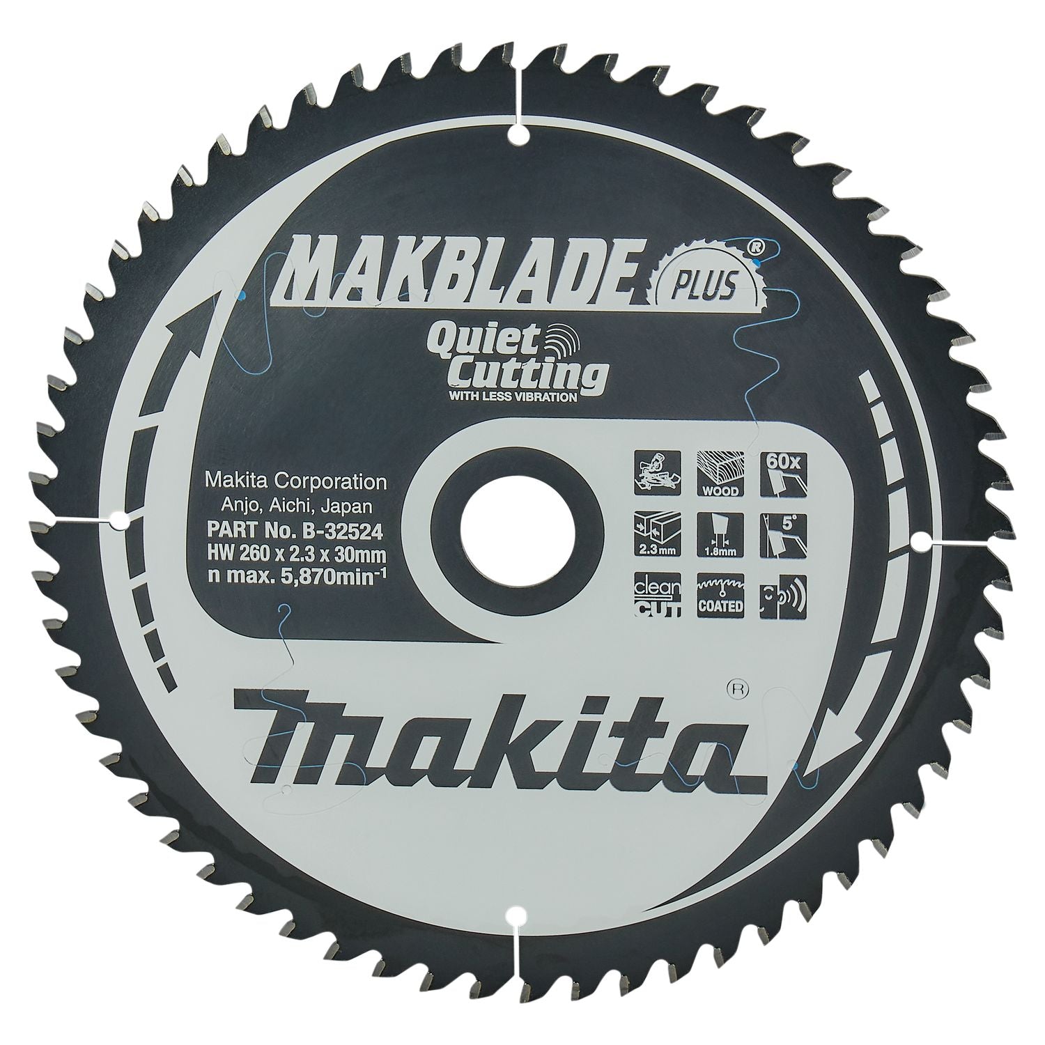 Makita Afkortzaagblad voor Hout | Makblade-Plus | Ø 260mm Asgat 30mm 60T - B-32524