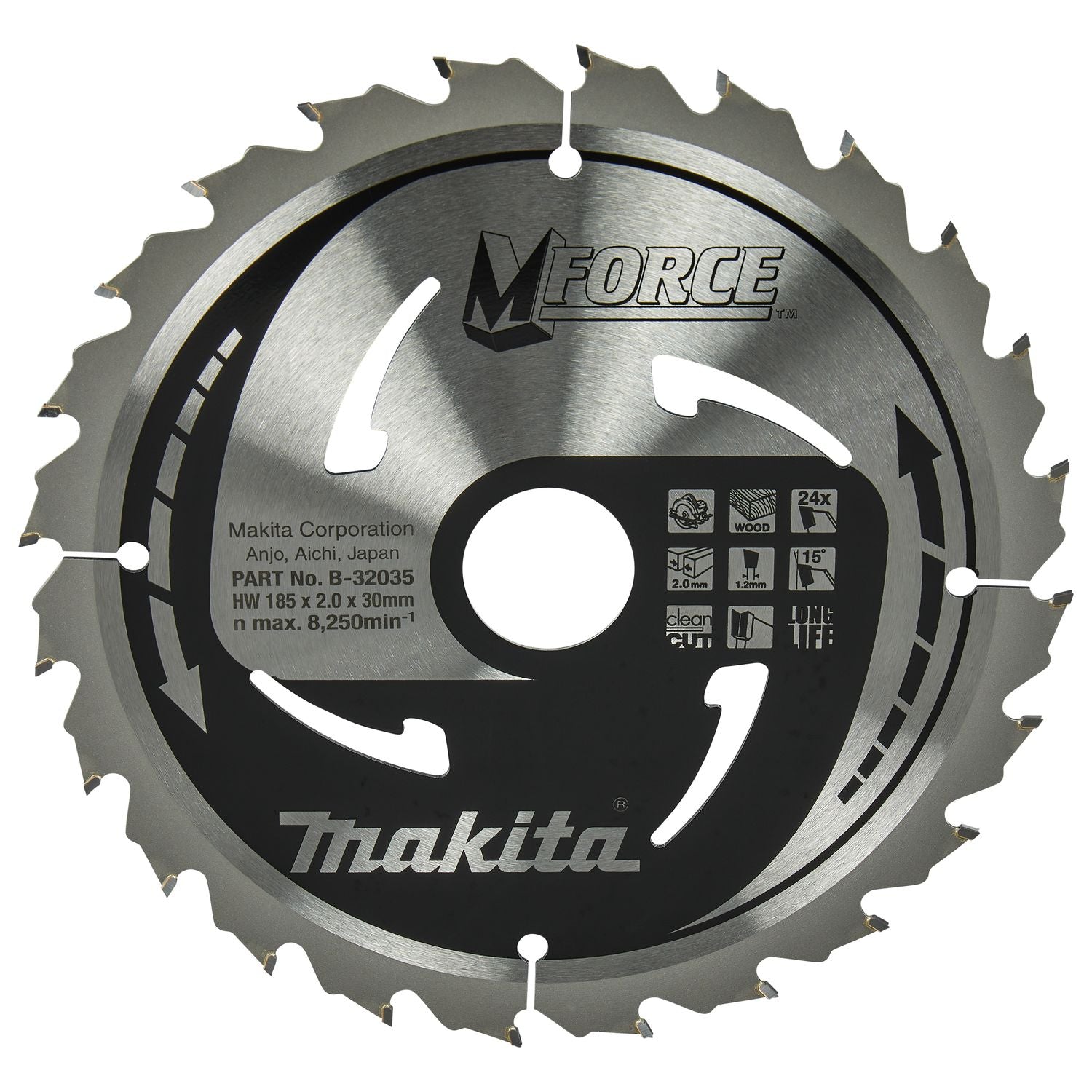 Makita Cirkelzaagblad voor Hout | Mforce | Ø 185mm Asgat 30mm 24T - B-32035
