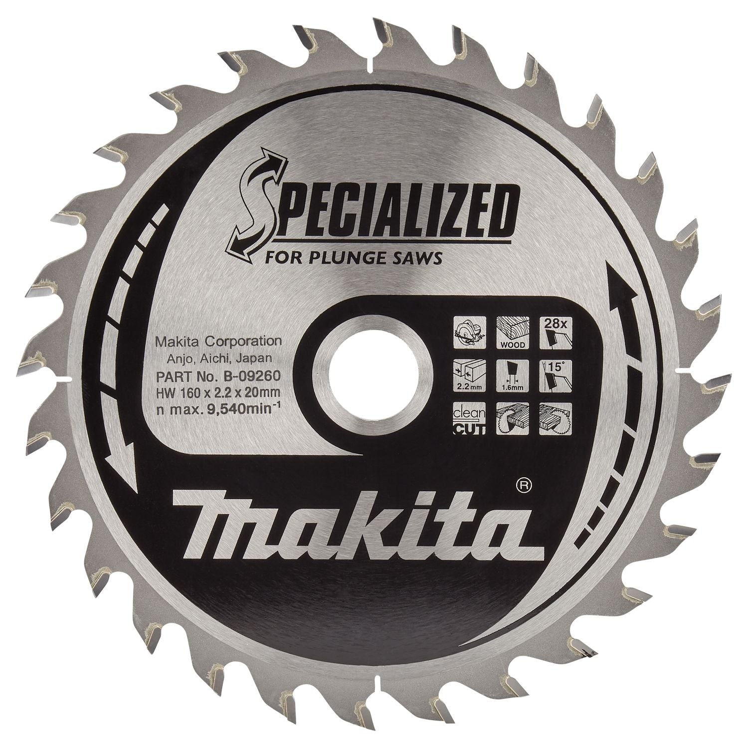 Makita Invalcirkelzaagblad voor Hout | Specialized | Ø 160mm Asgat 20mm 28T - B-09260