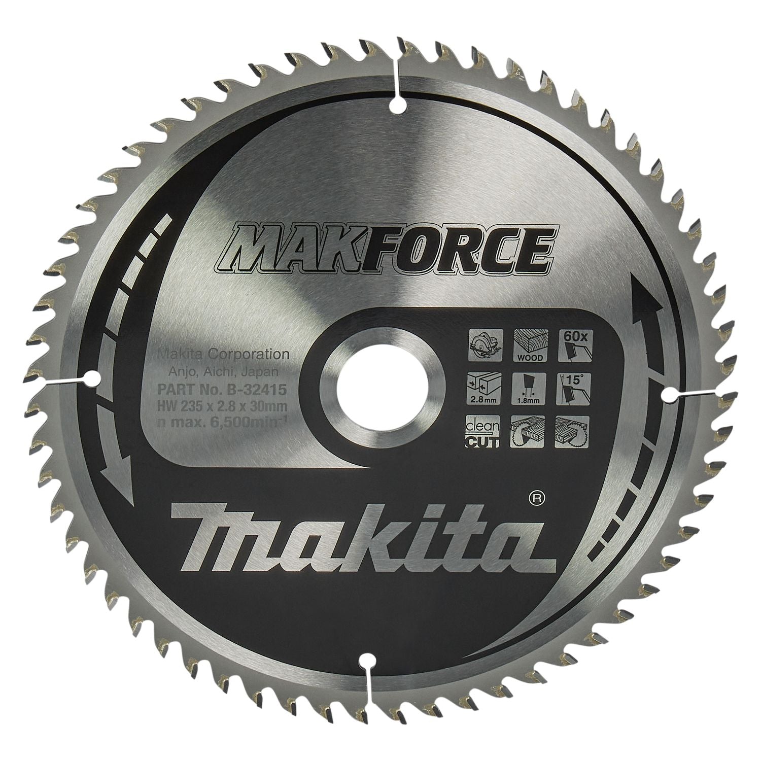 Makita Cirkelzaagblad voor Hout | Makforce | Ø 235mm Asgat 30mm 60T - B-32415