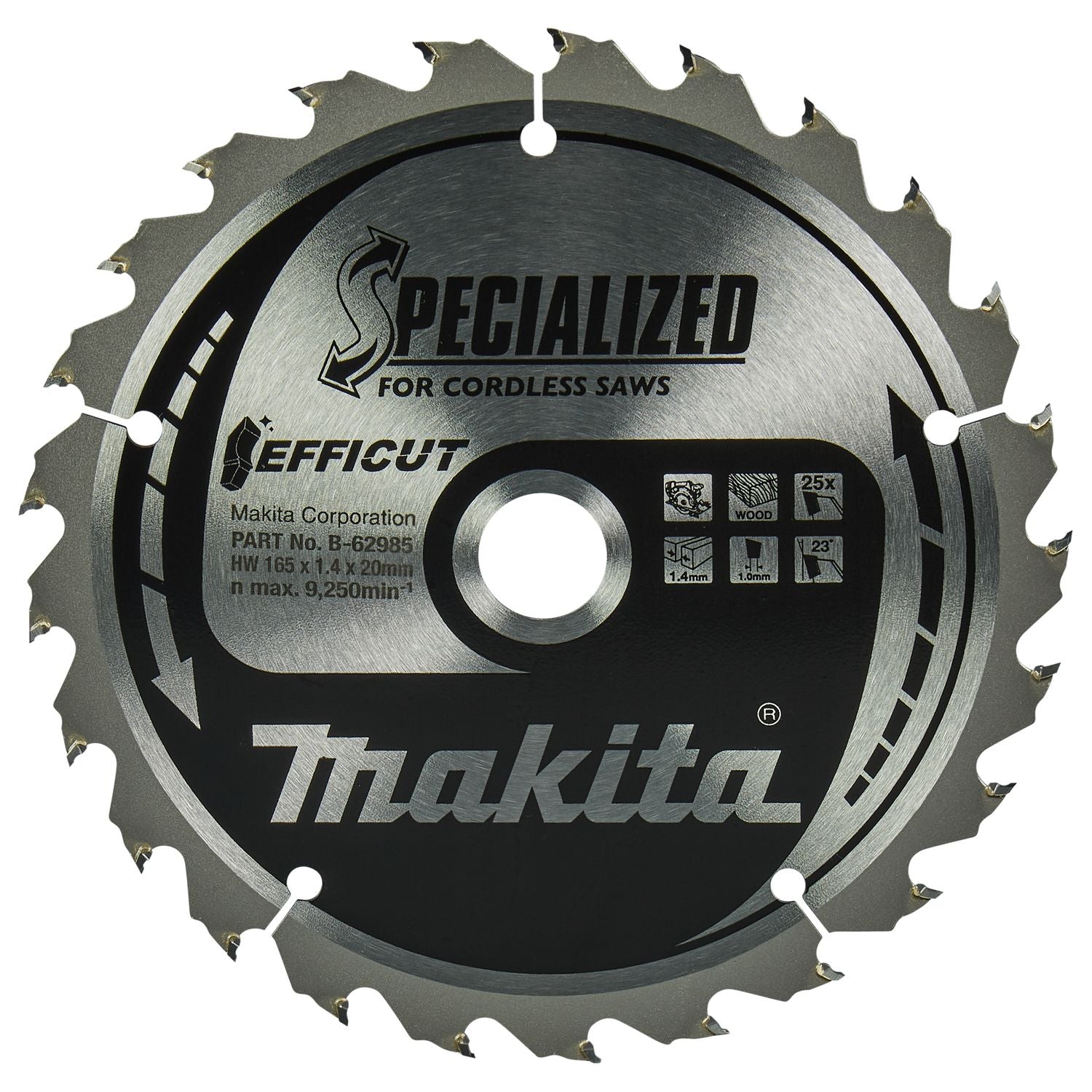 Makita Cirkelzaagblad voor Hout | Efficut | Ø 165mm Asgat 20mm 25T - B-62985