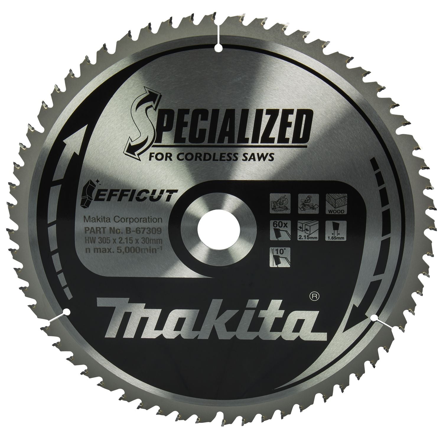 Makita Afkortzaagblad voor Hout | Efficut | Ø 305mm Asgat 30mm 60T - B-67309