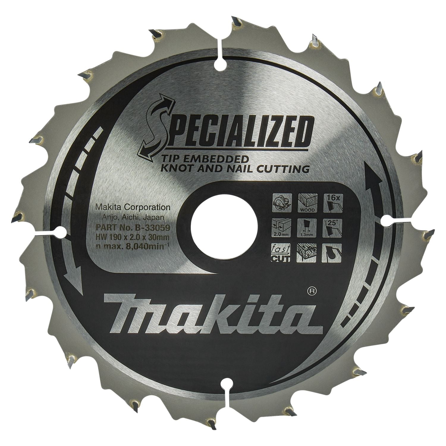 Makita Cirkelzaagblad voor Hout | Specialized | Ø 190mm Asgat 30mm 16T - B-33059