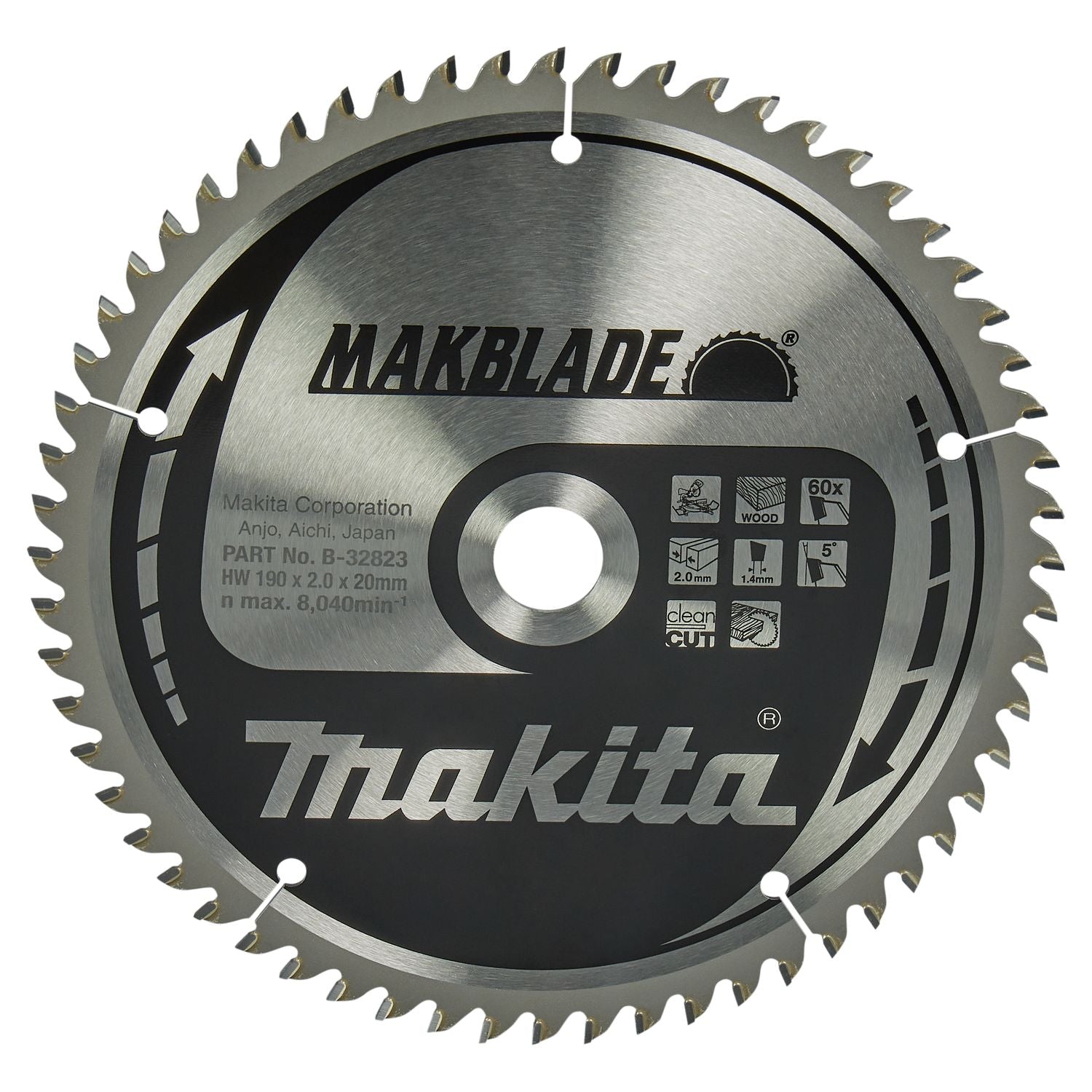 Makita Afkortzaagblad voor Hout | Makblade | Ø 190mm Asgat 20mm 60T - B-32823