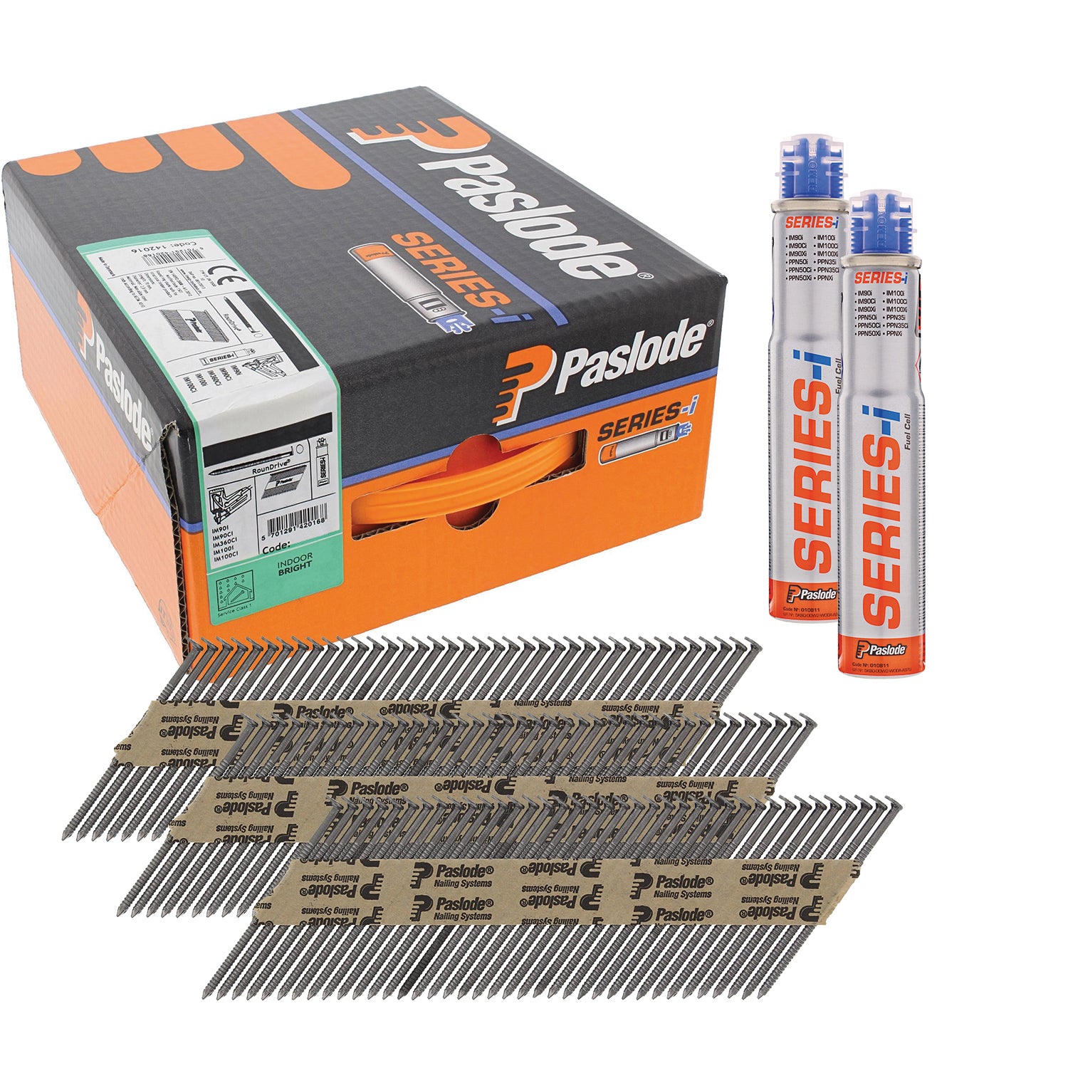 Paslode 34° Papier Gebonden Stripnagels IM90 | Blank | Ring | 2.8x80mm | +2x Gas VE=2500 - 142022 afbeelding