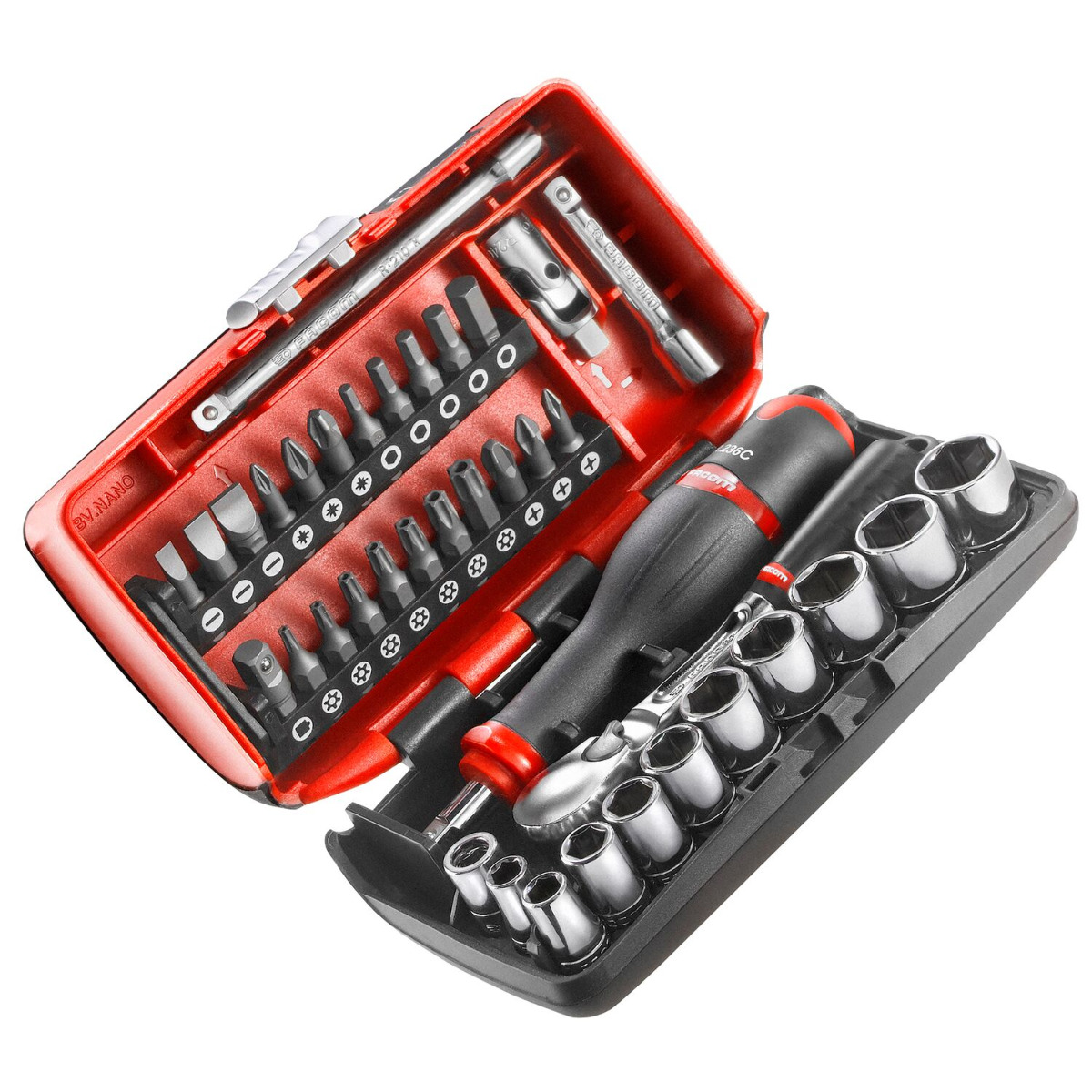 Facom Bit-/doppenset met ratel 1/4" | 6-kant metrisch in cassette - RL.NANO1PB afbeelding 1