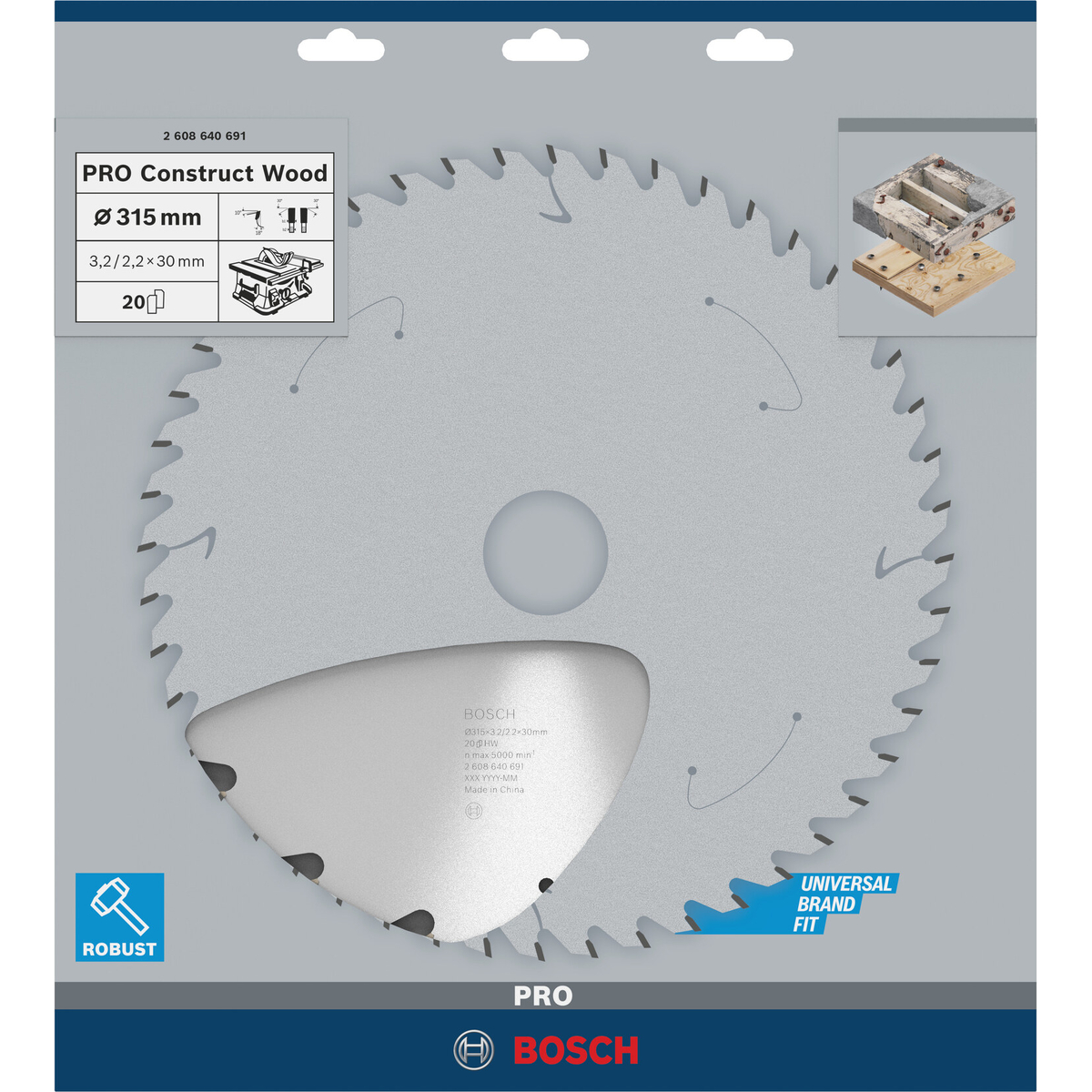 Bosch Professional PRO Construct Wood cirkelzaagblad | 315 x 3,2 x 30 mm 20-tands - 2608640691