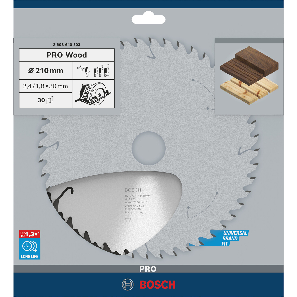 Bosch Professional PRO Wood cirkelzaagblad | 210 x 2,4 x 30 mm 30-tands - 2608640803