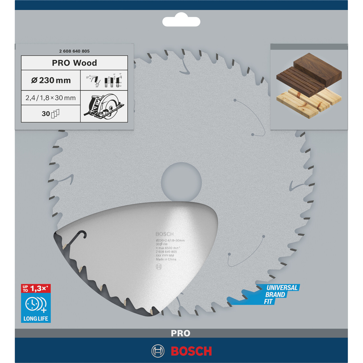 Bosch Professional PRO Wood cirkelzaagblad | 230 x 2,4 x 30 mm 30-tands - 2608640805
