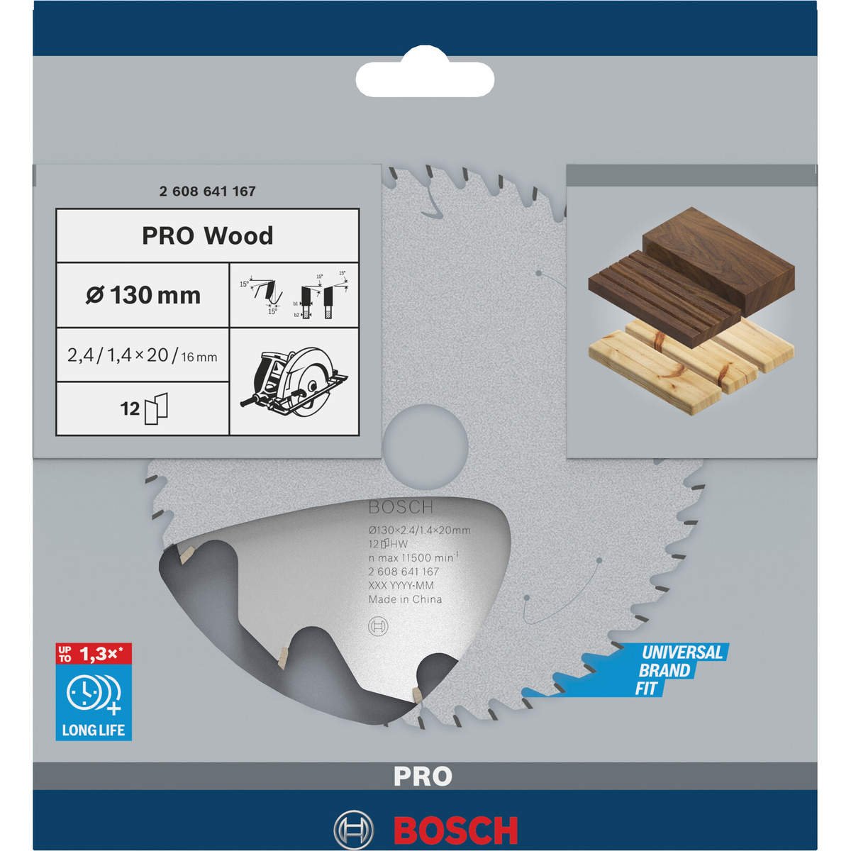 Bosch Professional PRO Wood cirkelzaagblad | 130 x 2,4 x 20 mm 12-tands - 2608641167