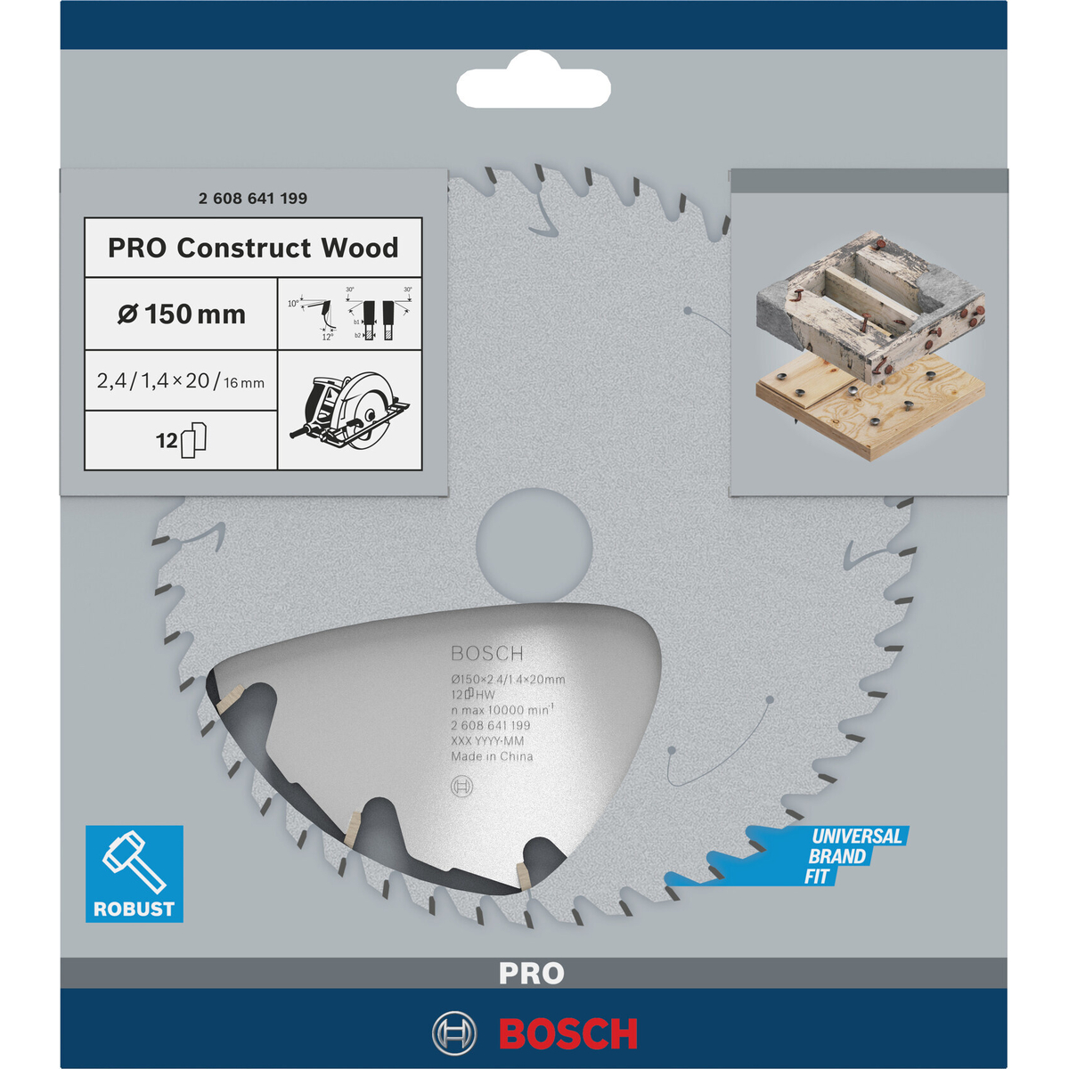 Bosch Professional PRO Construct Wood cirkelzaagblad | 150 x 2,4 x 20 mm 12-tands - 2608641199
