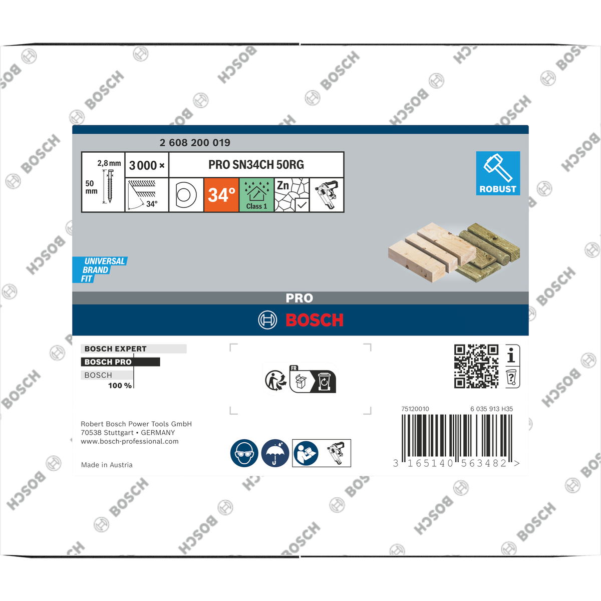 Bosch Professional PRO SN34CH D-kop nagel 50 mm | 34° | Geringd | Gegalvaniseerd | 2,8 x 7,0 (D-vorm) | 3000 stuks - 2608200019