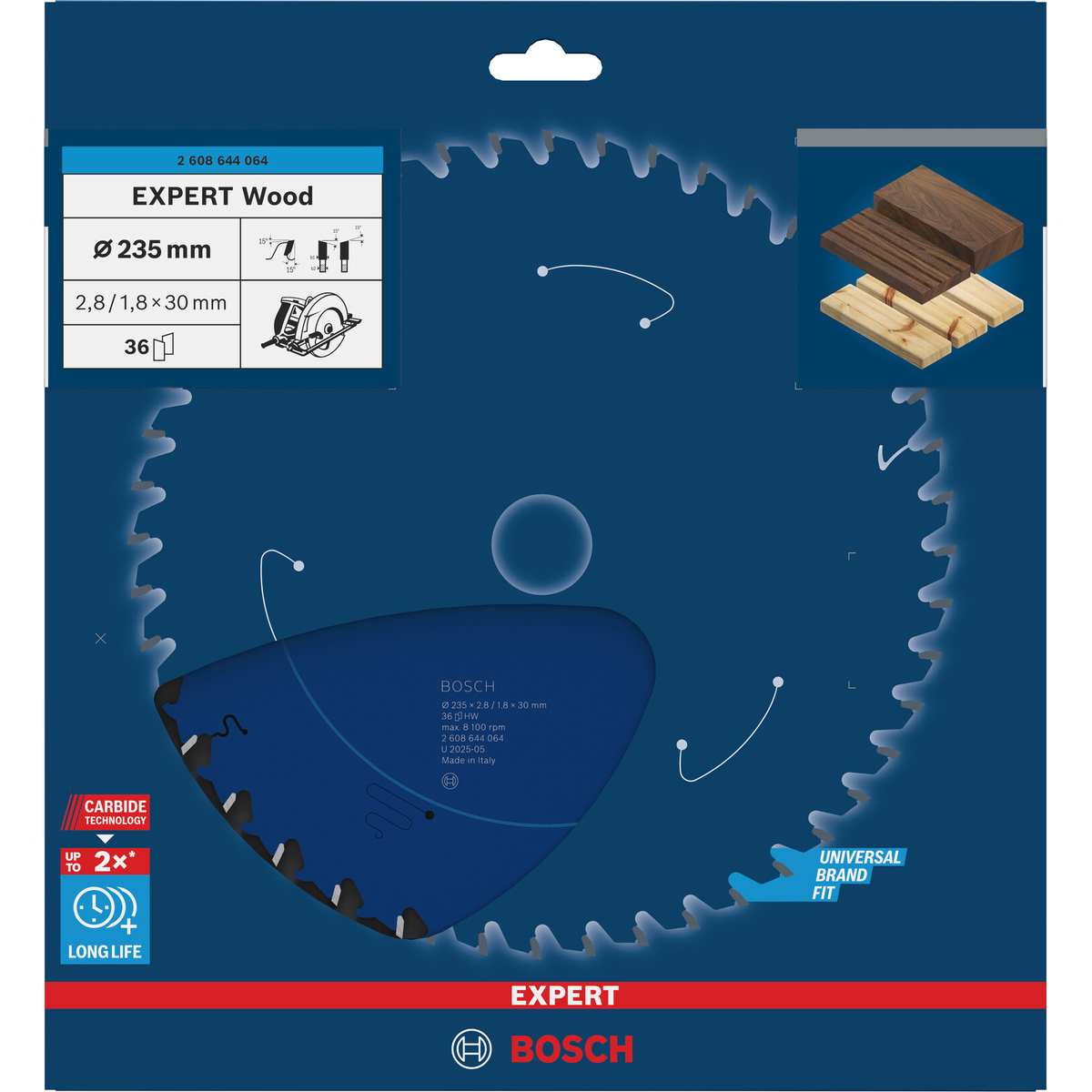 Bosch Professional EXPERT Wood cirkelzaagblad | 235 x 2,8 x 30 mm 36-tands - 2608644064