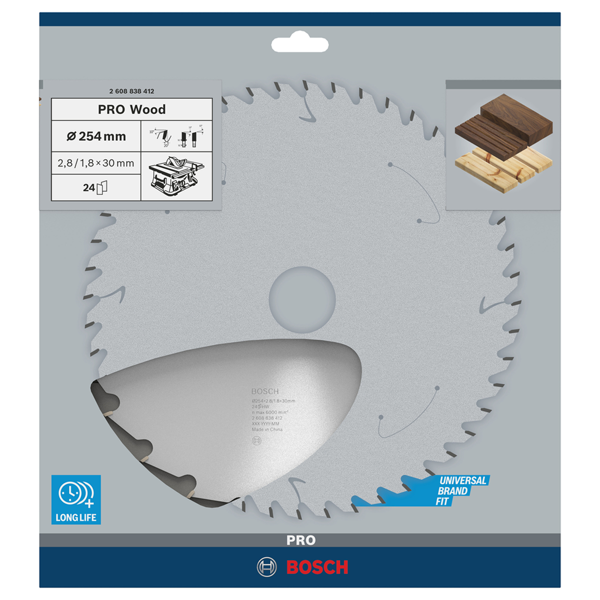 Bosch Professional PRO Wood cirkelzaagblad | 254 x 2,8 x 30 mm 24-tands - 2608838412