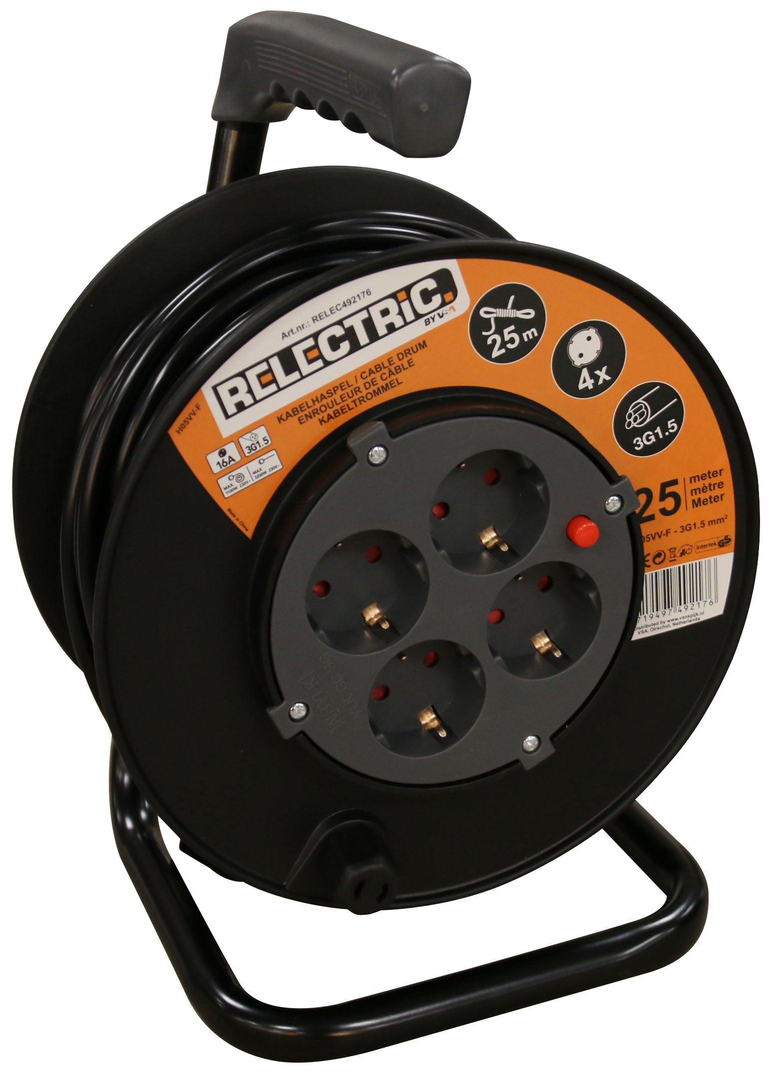 Relectric kabelhaspel 25m 3x1,5mm - RELEC492176 afbeelding