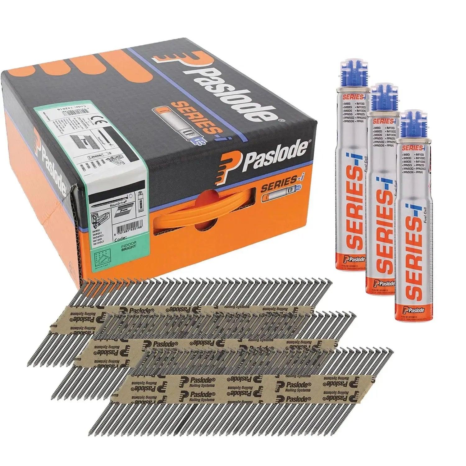 Paslode 34° Papier Gebonden Stripnagels IM90 | Blank | Ring | 2.8x63mm | +3x Gas VE=3750 - 142011