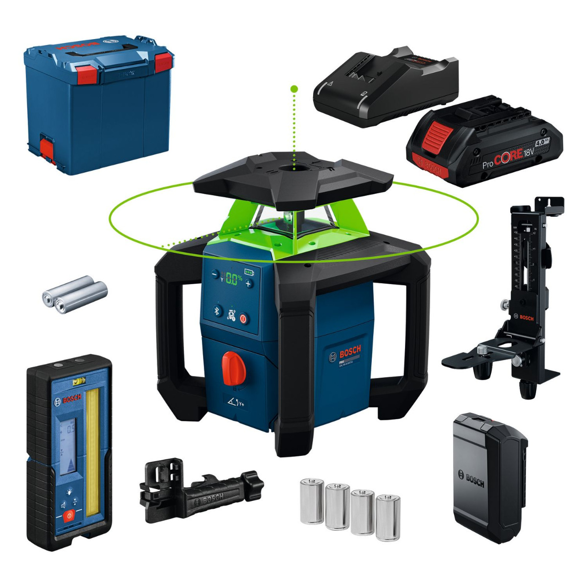 Bosch Professional GRL 18V-4-34 CVG – 4,0Ah-set met ontvanger en WM 5 wandhouder