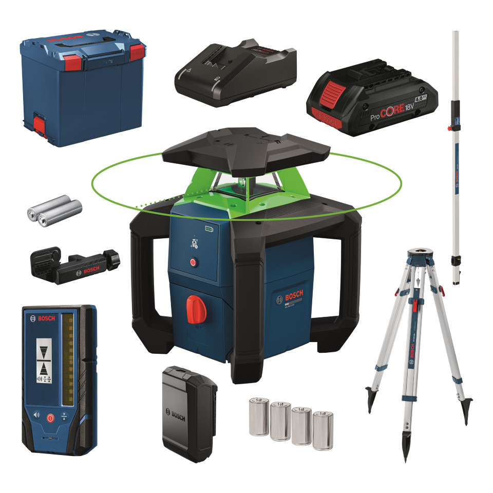 Bosch Professional GRL 18V-3-31 G – Complete set met accu, ontvanger, statief en meetlat