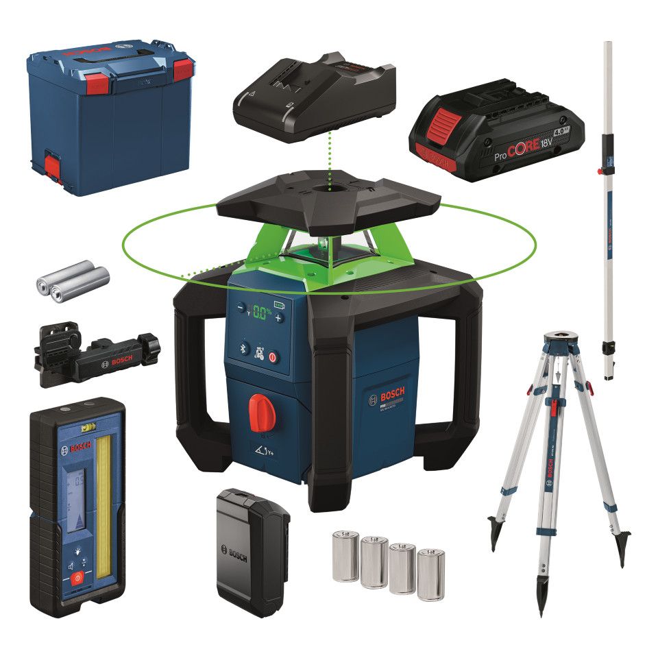 Bosch Professional GRL 18V-4-34 CVG – Complete set met accu, ontvanger, statief en meetlat