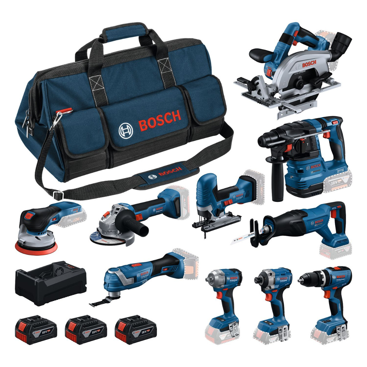 Bosch Professional Accu combiset 10-delig 18V 5.0Ah in tas - 0615A500EH afbeelding