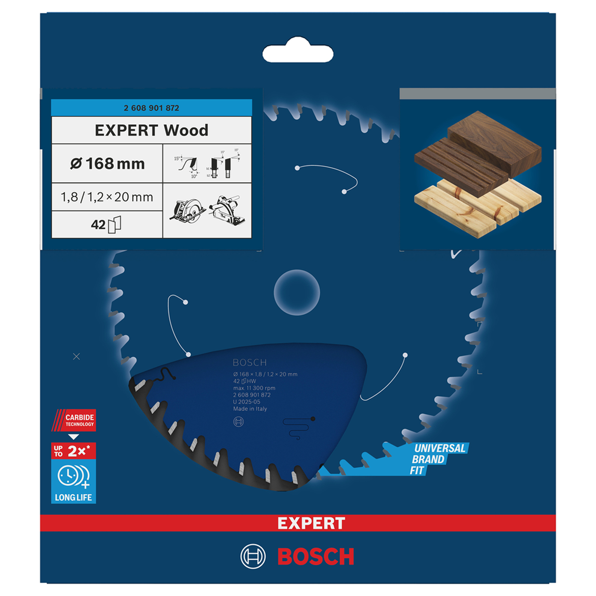 Bosch Professional EXPERT Wood cirkelzaagblad | 168 x 1,8 x 20 mm 42-tands - 2608901872
