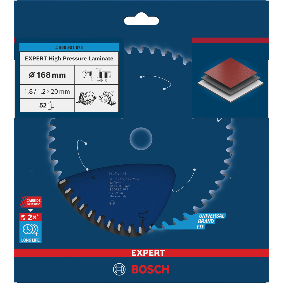 Bosch Professional EXPERT HPL cirkelzaagblad | 168 x 1,8 x 20 mm 52-tands - 2608901875