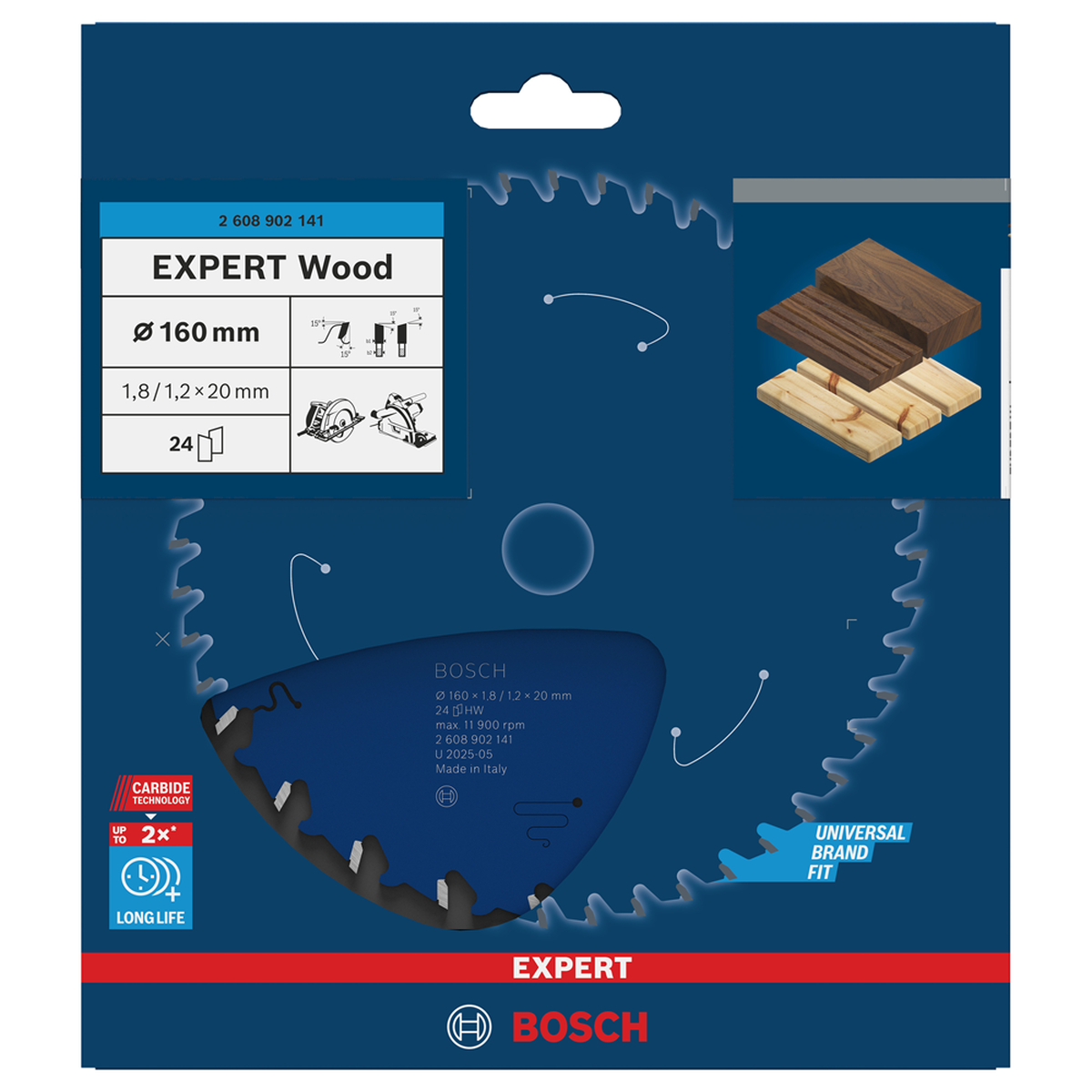 Bosch Professional EXPERT Wood cirkelzaagblad | 160 x 1,8 x 20 mm 24-tands - 2608902141
