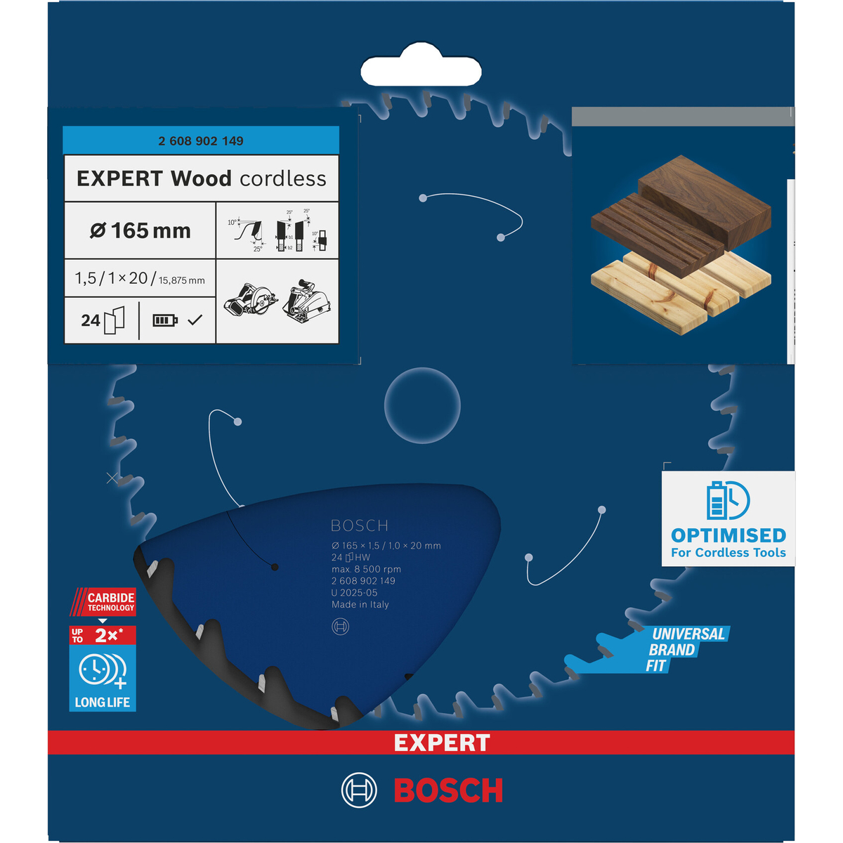 Bosch Professional EXPERT Wood cordless cirkelzaagblad | 165 x 1,5 x 20 mm 24-tands - 2608902149