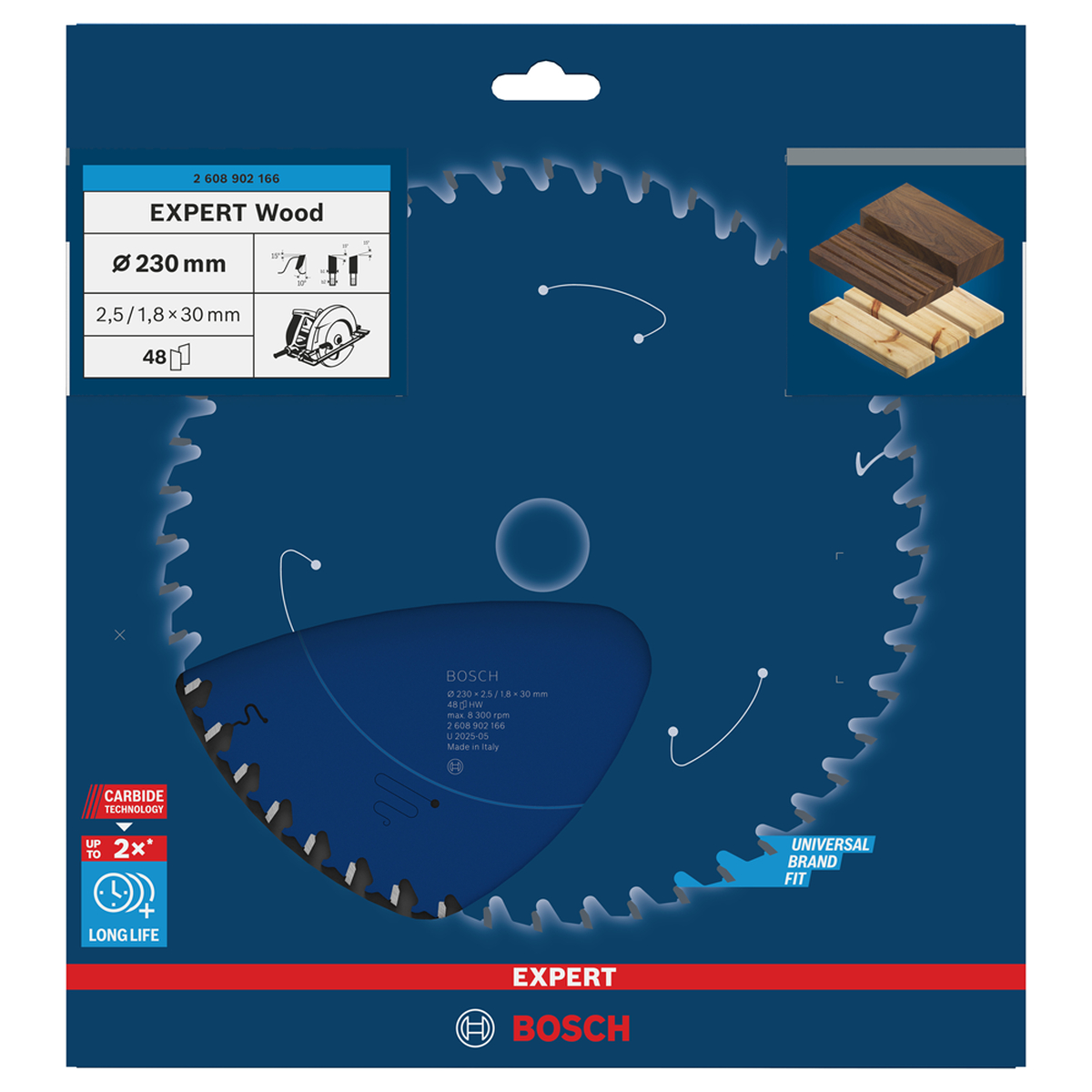 Bosch Professional EXPERT Wood cirkelzaagblad | 230 x 2,5 x 30 mm 48-tands - 2608902166