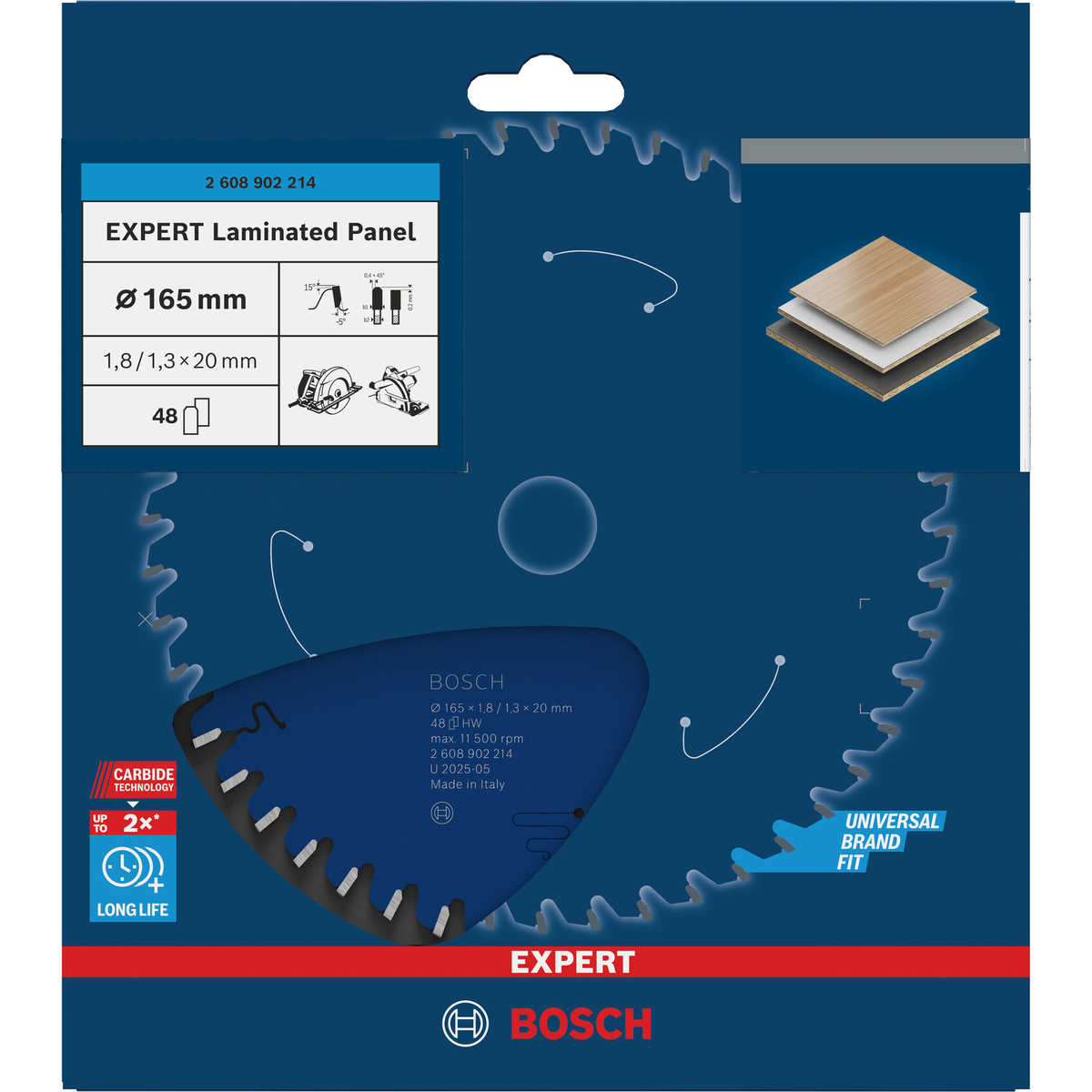 Bosch Professional EXPERT gelamineerde panelen cirkelzaagblad | 165 x 1,8 x 20 mm 48-tands - 2608902214