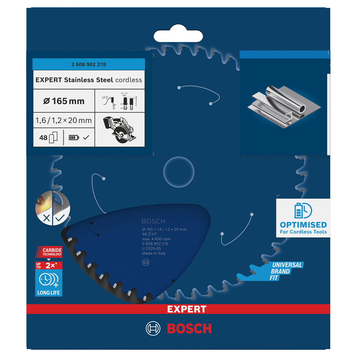 Bosch Professional EXPERT RVS cordless cirkelzaagblad | 165 x 1,6 x 20 mm 48-tands - 2608902219