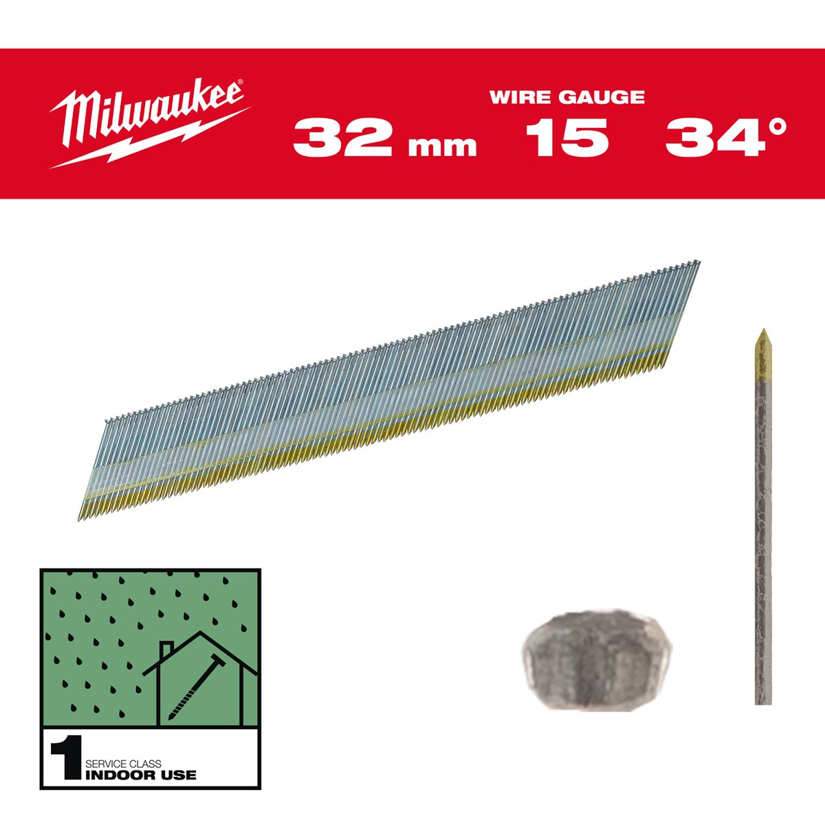 Milwaukee Nagels 15 Ga | 34° | 32mm | Gegalvaniseerd | VE=4000 - 4932492574