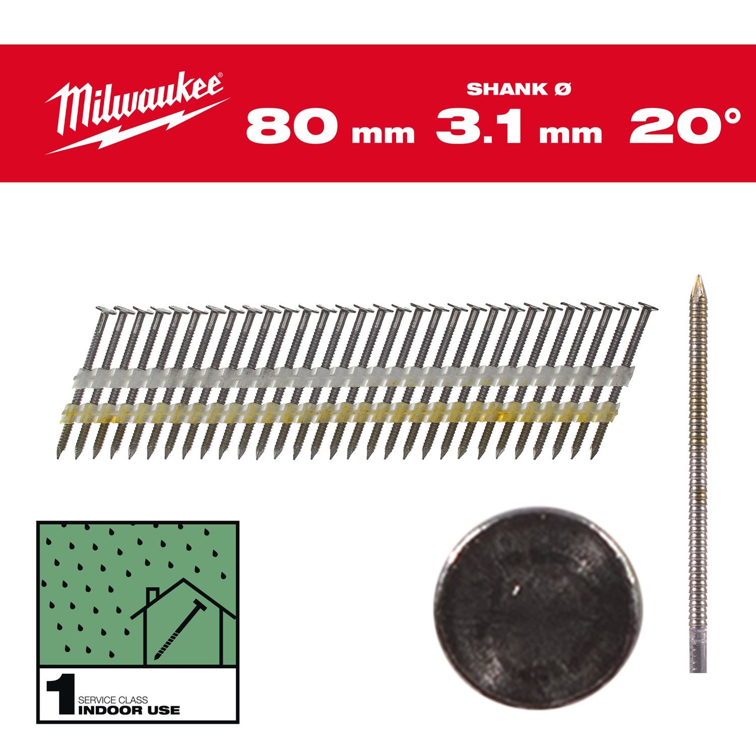 Milwaukee Rondkopnagels 20° 80 x 3,1mm | ring schacht | gegalvaniseerd VE=1750 - 4932492589