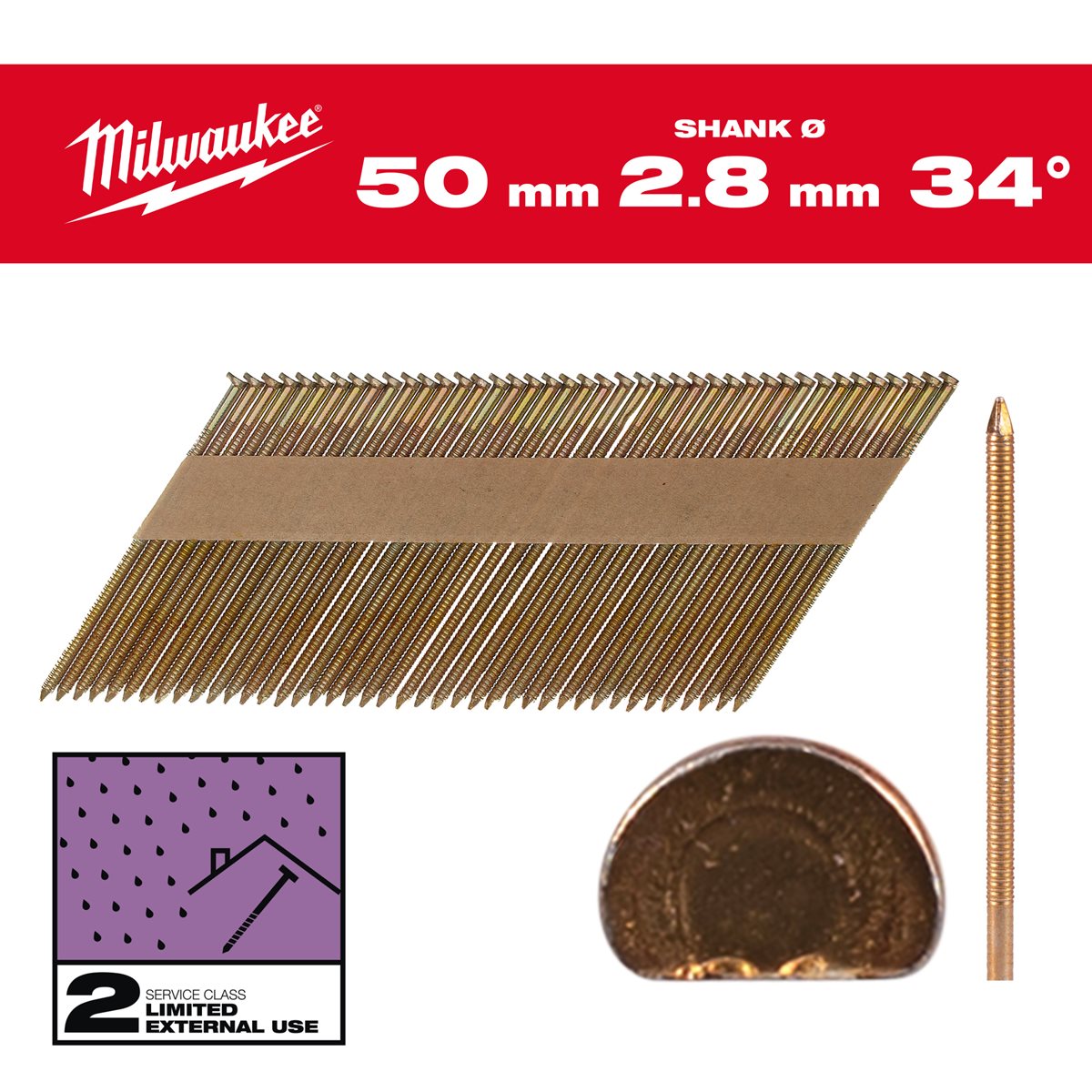 Milwaukee Nagels D-kop 34° 50mm | Ring Schacht | Gegalvaniseerd | VE=2200 - 4932492606