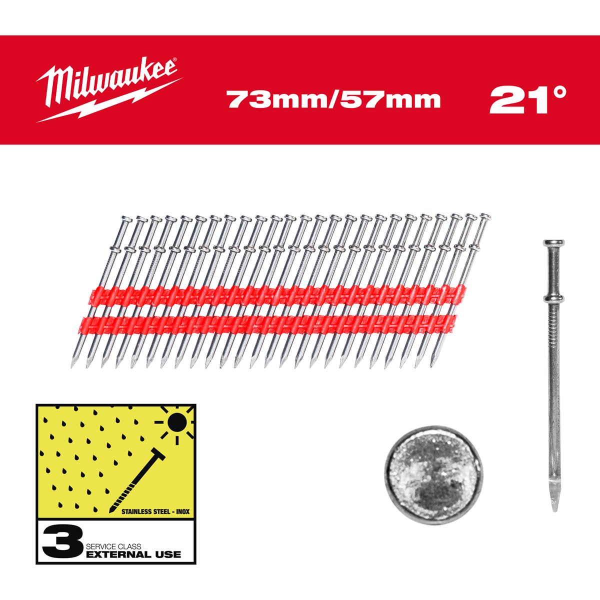 Milwaukee Duplex nagels 21° ronde kop 73/57 mm VE=2000 - 4932498155