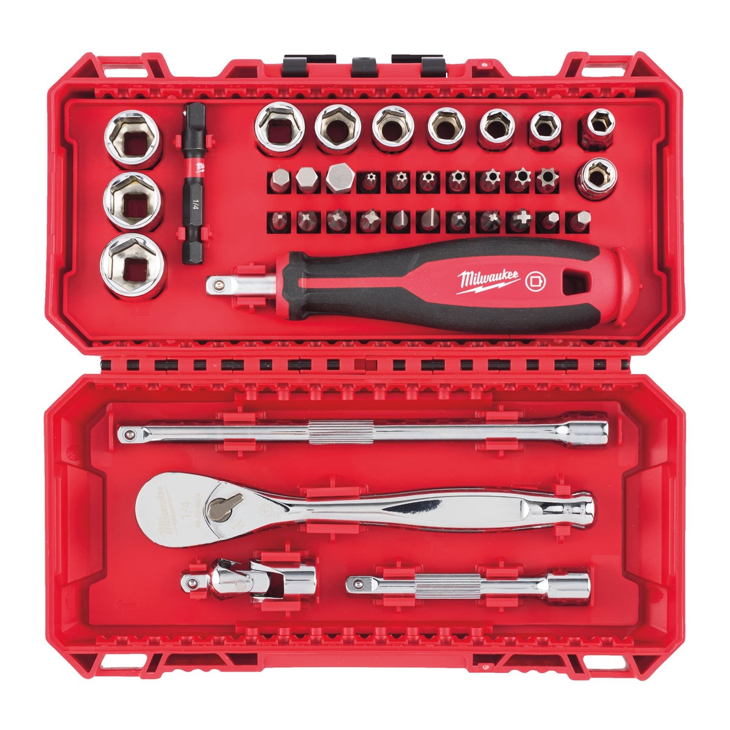 Milwaukee Doppen- en ratelset FOUR FLAT 1/4" in PACKOUT™ Ready Box (38-delig) - 4932498381