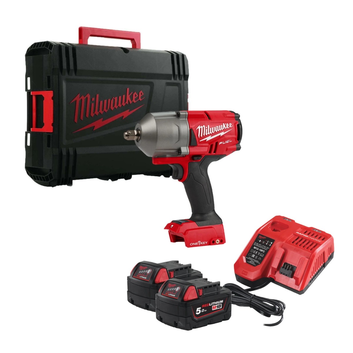 Milwaukee M18 FUEL™ ONEFHIWP12-502X ONE-KEY™ Accu slagmoersleutel 1017Nm 1/2" borgpin 18V 5.0Ah in HD-Box - 4933459725