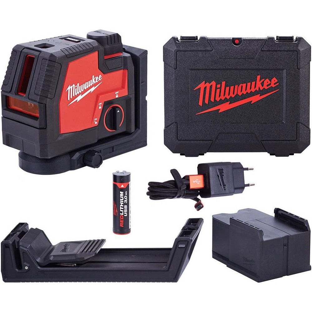 Milwaukee L4 CLLP-301C Punt- en kruislijnlaser groen REDLITHIUM™ 3.0Ah USB batterij in koffer - 4933478099