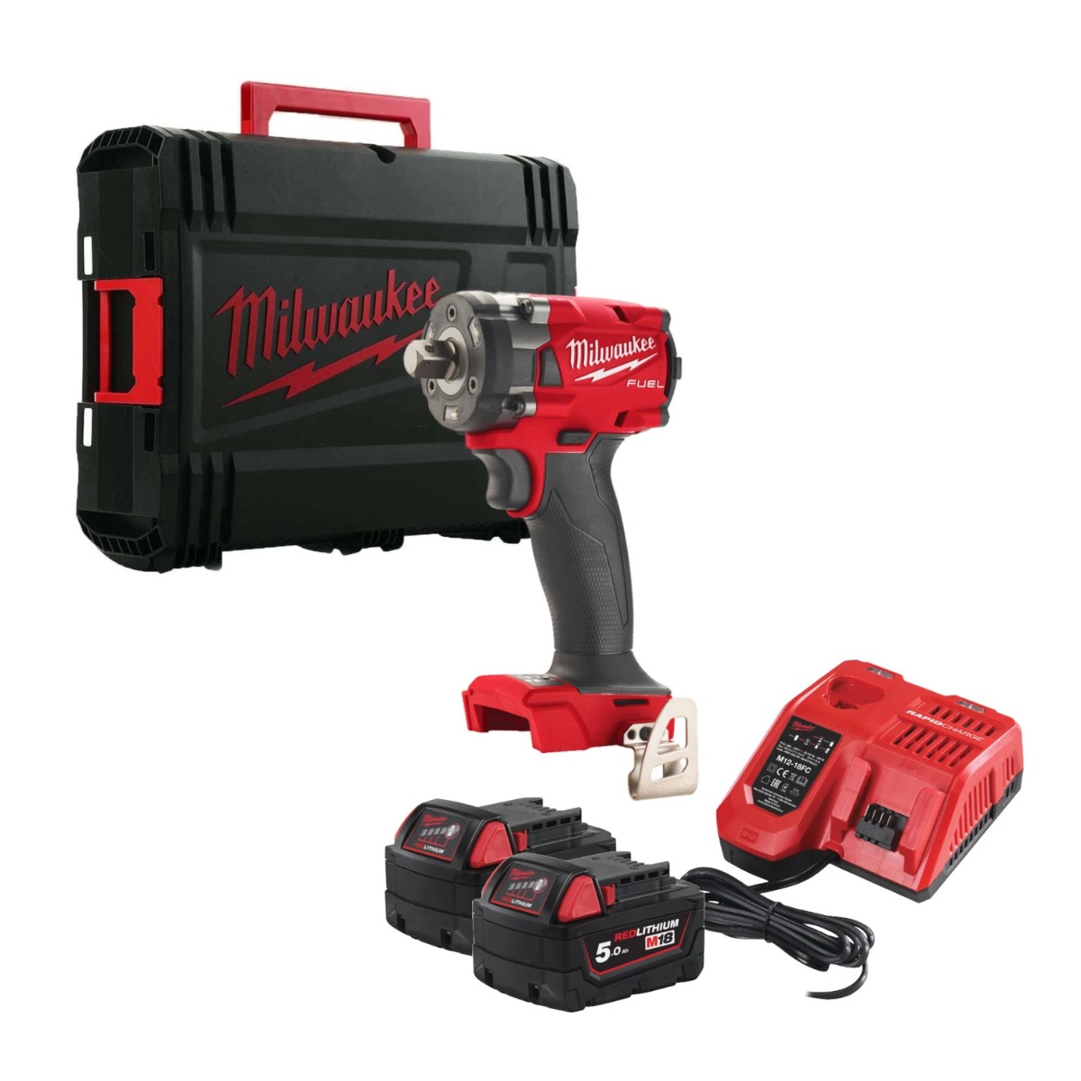 Milwaukee M18 FUEL™ FIW2P12-502X Compacte accu slagmoersleutel 339Nm 1/2" borgpin 18V 5.0Ah in HD-Box - 4933478447