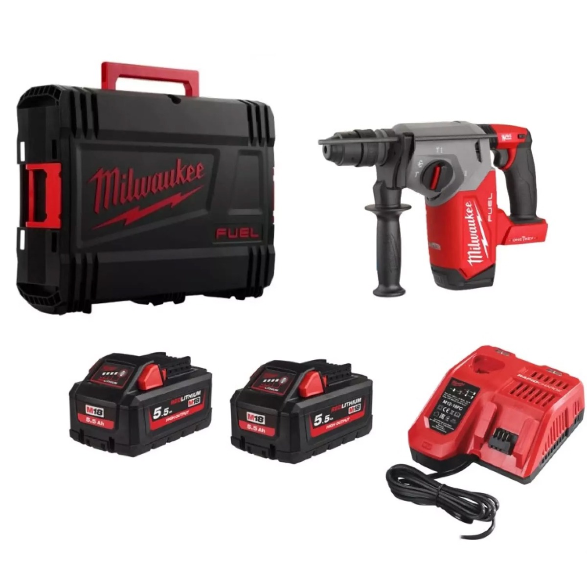 Milwaukee M18 FUEL™ ONEFHX-552X ONE-KEY™ Accu combihamer SDS-Plus 2,5J + snelwisselboorkop 18V 5.5Ah in HD-Box - 4933478504 afbeelding 1