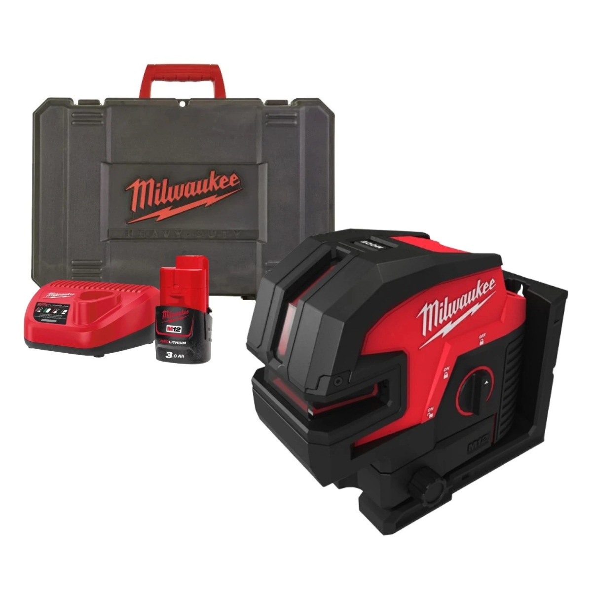 Milwaukee M12 CLL4P-301C Accu kruislijnlaser met 4 punten 12V 3.0Ah in koffer - 4933479203