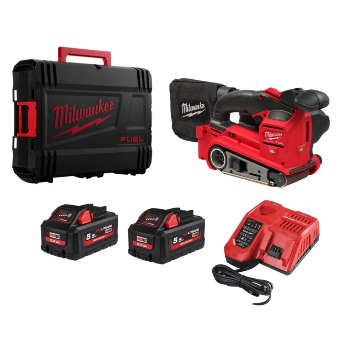 Milwaukee M18 FUEL™ FBTS75-552X Accu bandschuurmachine 75mm 18V 5.5Ah in HD-Box - 4933479615