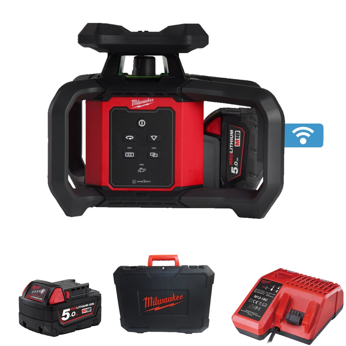 Milwaukee M18 RLOHVG300-501C ONE-KEY™ Accu rotatielaser Groen + Laserontvanger RD300G - 4933493194