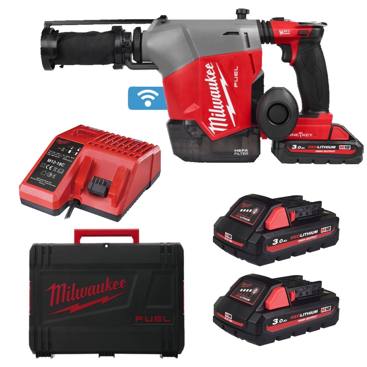 Milwaukee M18 FUEL™ FHAFOH16-302X ONE-KEY™ Accu boorhamer SDS-Plus 2,3J met geïntegreerde stofafzuiging 18V 3.0Ah in HD-Box - 4933493533