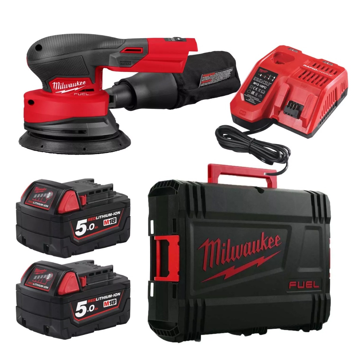Milwaukee M18 FUEL™ FROS125-502X Accu excenterschuurmachine 125mm 18V 5.0Ah in HD-Box - 4933498254