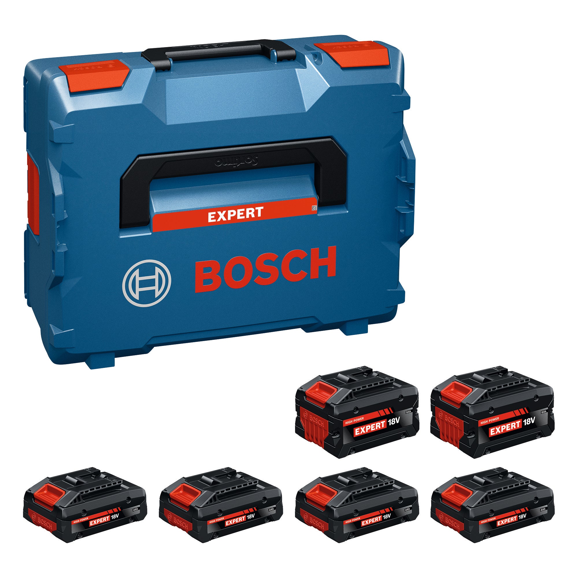 Bosch Professional EXBA18V EXPERT accuset – Set: 4x EXBA18V-40 4.0Ah EXPERT accu + 2x EXBA18V-80 8.0Ah EXPERT accu + 1x L-BOXX 136