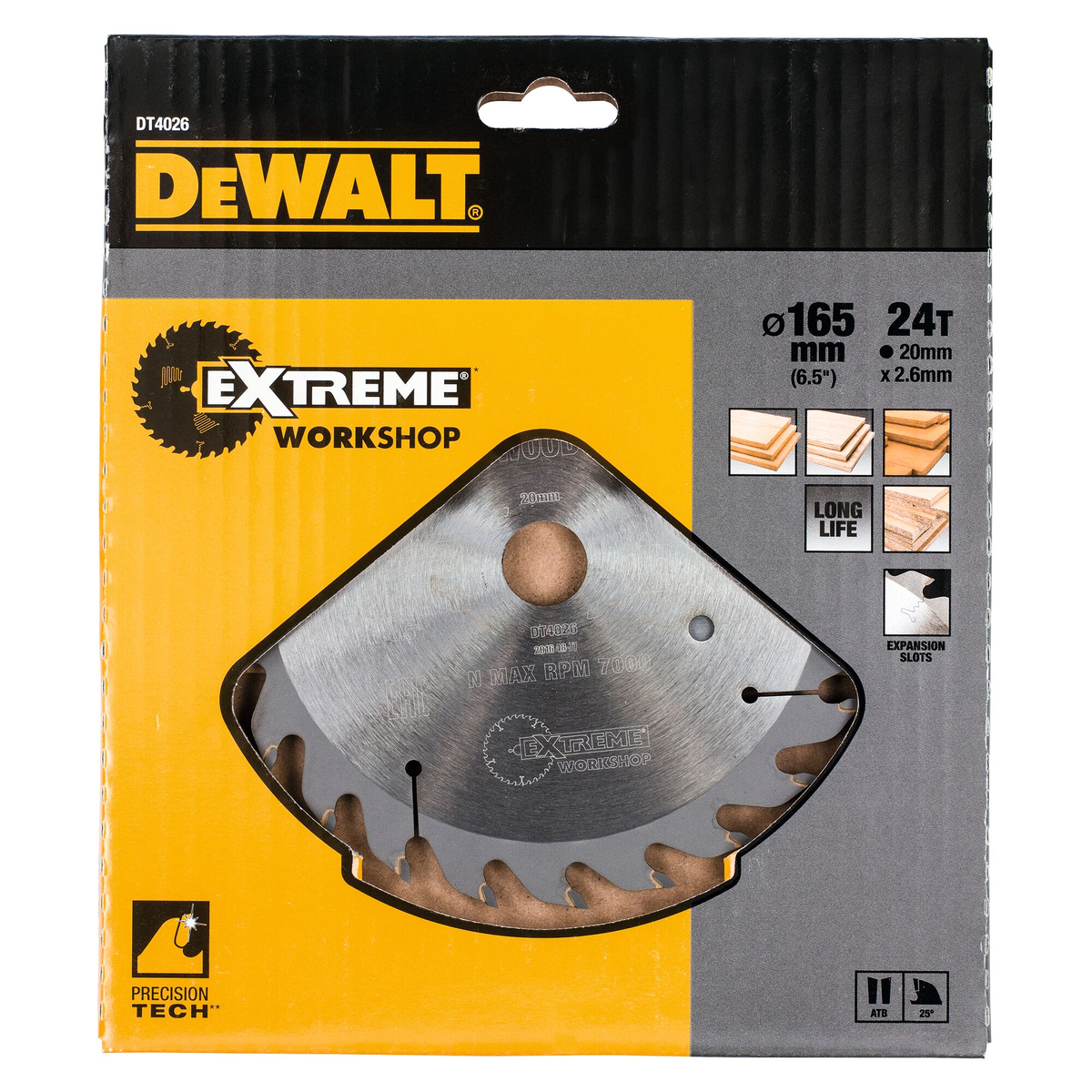 DeWALT DT4026 Cirkelzaagblad 165 x 2,6 x 20 mm 24-tands EXTREME Hout