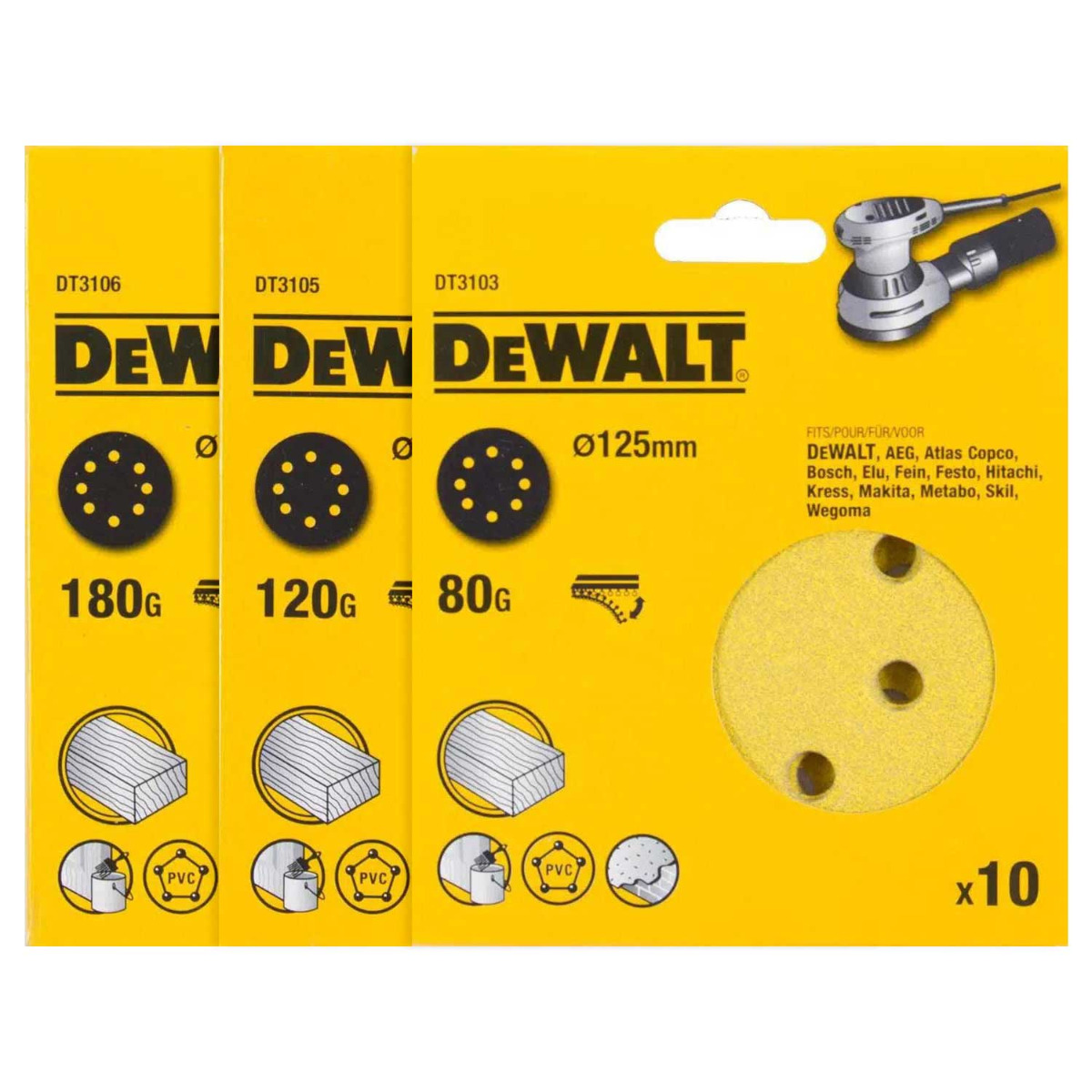 DeWALT DT31356 Schuurschijf 125mm set P80/120/180