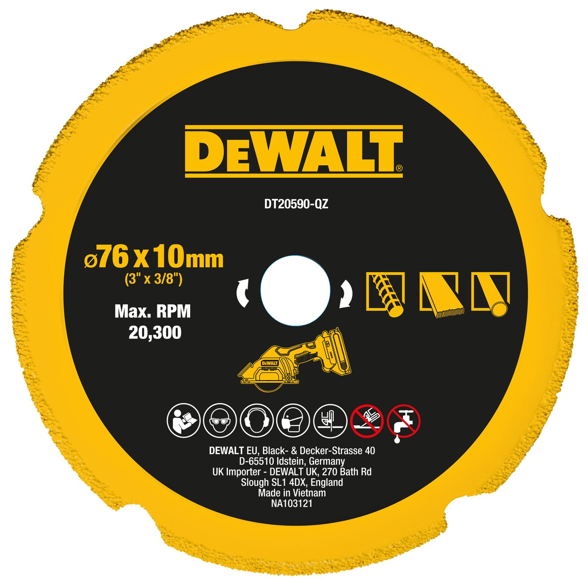 DeWALT DT20590 Diamantcirkelzaagblad 76 x 1,0 x 10 mm multimateriaal