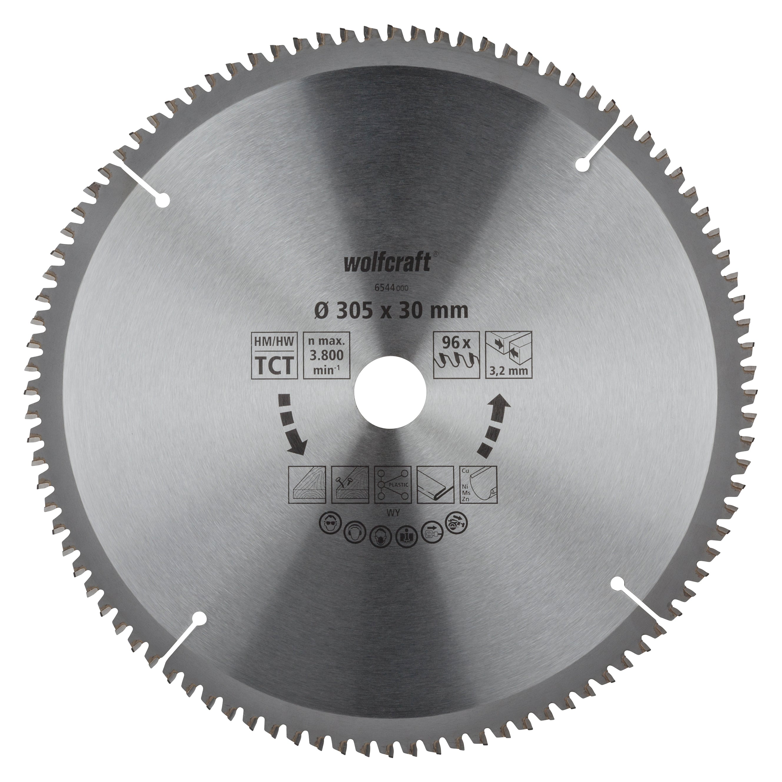 Wolfcraft Cirkelzaagblad voor Hout | Lila | Ø 305mm Asgat 30mm 96T - 6544000